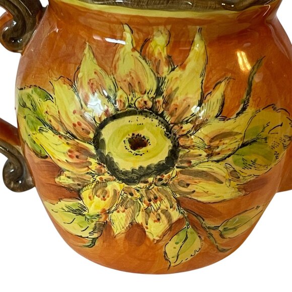 Maxera Teapot Orange Rooster Sunflower Ruffled Hand Painted Pottery Retired - Picture 4 of 10